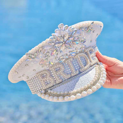 Sparkly bridal shower hat with pearls rhinestones bride to be party supplies