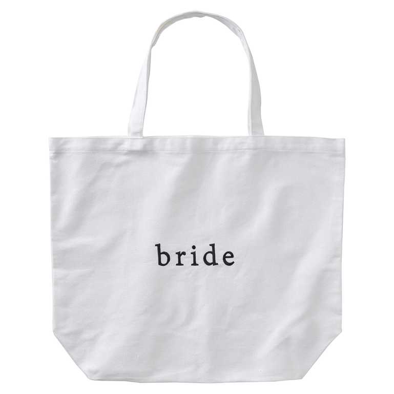 reusable bridal canvas bag with “Bride” embroidery for wedding day essentials