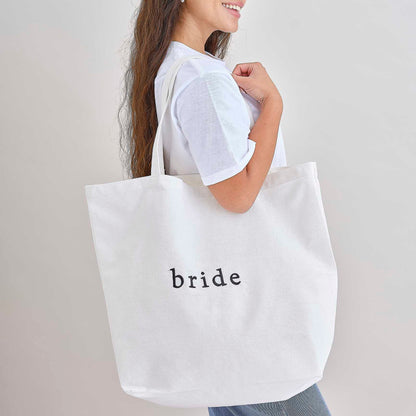 white canvas embroidered Bride tote bag wedding accessory
