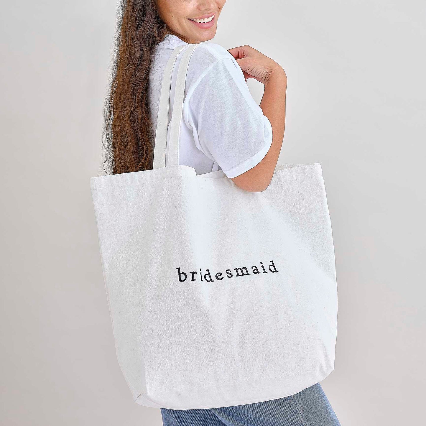 white canvas tote bag embroidered Bridesmaid for wedding party