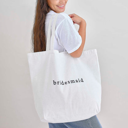 white canvas tote bag embroidered Bridesmaid for wedding party