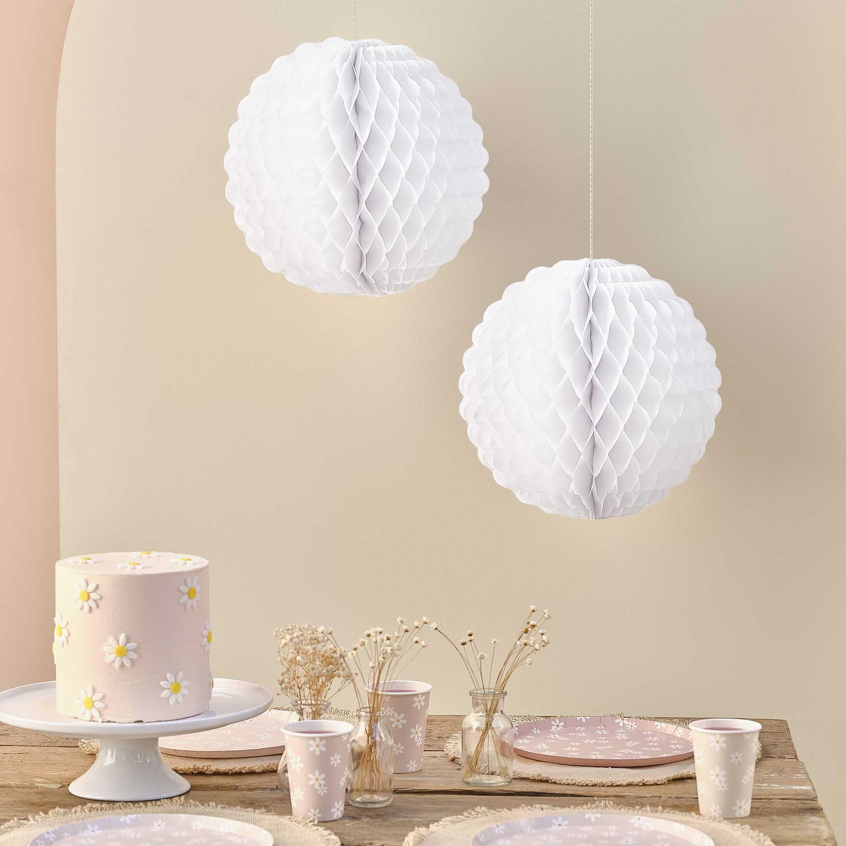 White Honeycomb Ball Paper Hanging Decorations - party supplies and decorations from Party & Pout Australia