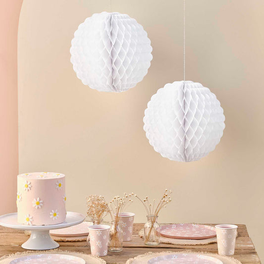 White Honeycomb Ball Paper Hanging Decorations - party supplies and decorations from Party & Pout Australia