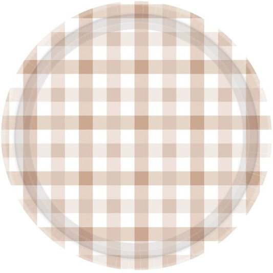 White Sand Gingham Teddy Paper Party Plates Pk 8 - party plates and tableware from Party & Pout Australia