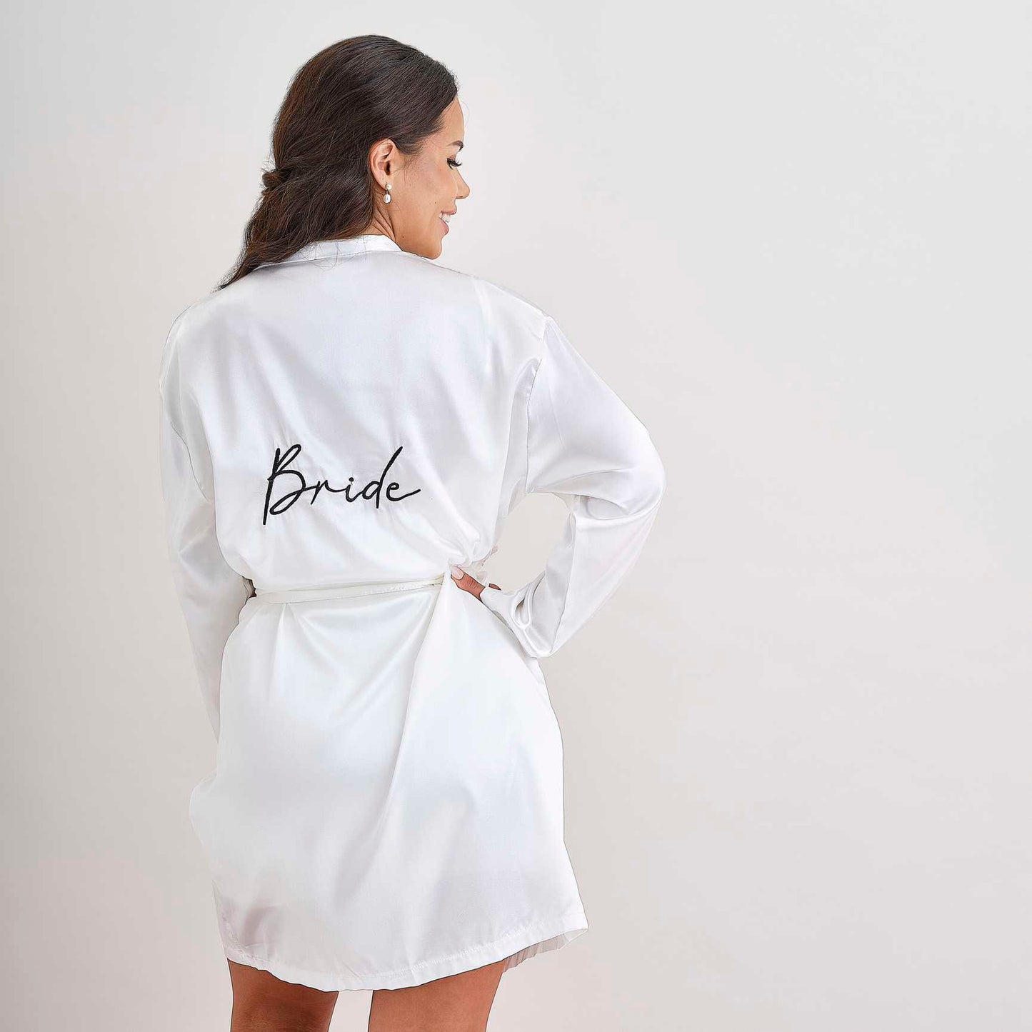 white “Bride” embroidered dressing gown robe for wedding morning prep
