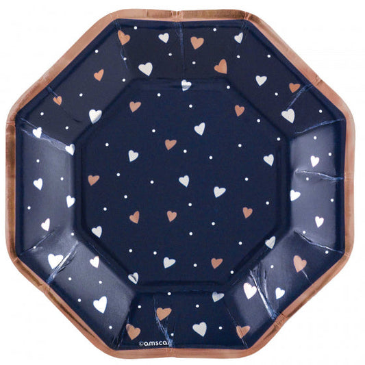 Small Navy Hearts Paper Party Plates - party plates and tableware from Party & Pout Australia