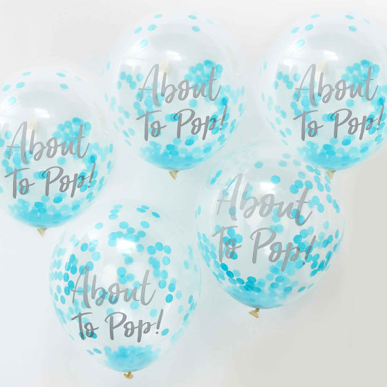 About To Pop Blue Confetti Gender Reveal Baby Shower Balloons - party balloons and balloon decorations from Party & Pout A...