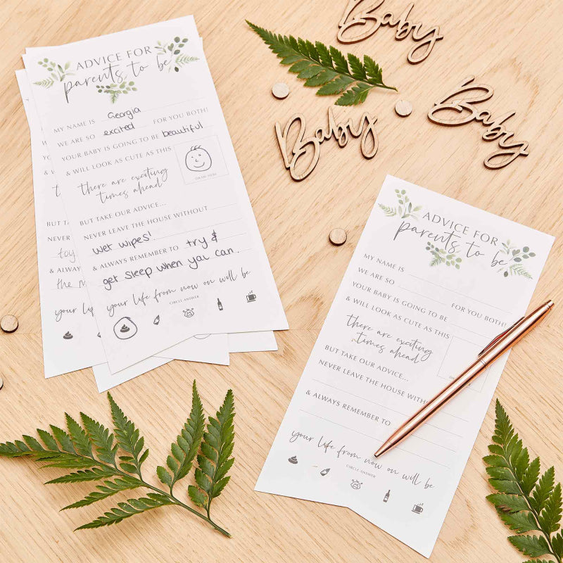 Botanical Greenery Baby Shower Advice for the Parents Cards Pk 10 - party supplies and decorations from Party & Pout Austr...
