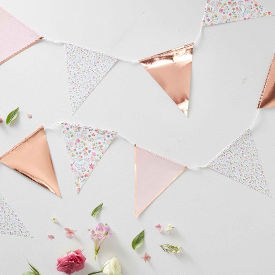 Ditsy Floral Flower Pink & Rose Gold Paper Party Bunting Decoration - banners, bunting and hanging decorations from Party ...