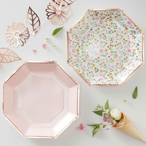 Ditsy Floral Rose Gold Paper Party Plates Pk 8 - party plates and tableware from Party & Pout Australia