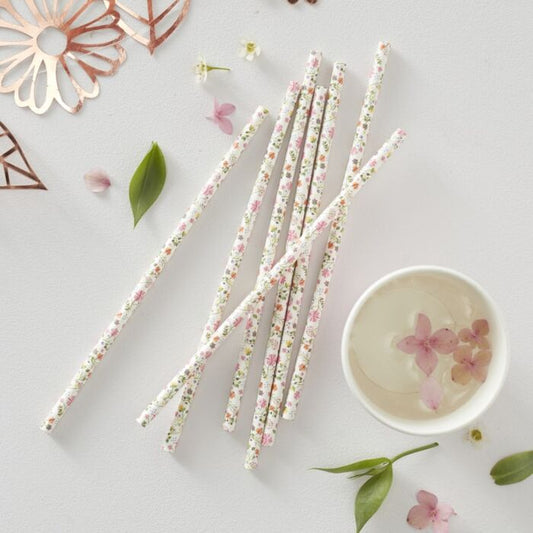 Ditsy Floral Flower Paper Party Straws Pk 25 - party supplies and decorations from Party & Pout Australia
