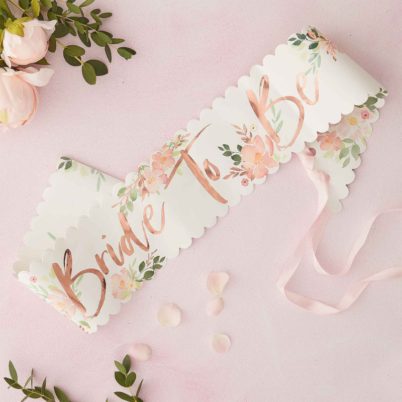 Floral Rose Gold Bride To Be Bridal Shower Sash - party supplies and decorations from Party & Pout Australia