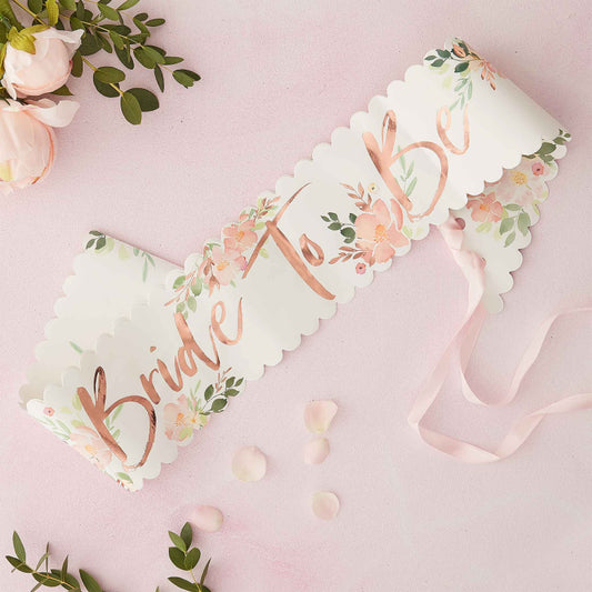 Floral Rose Gold Bride To Be Bridal Shower Sash - party supplies and decorations from Party & Pout Australia
