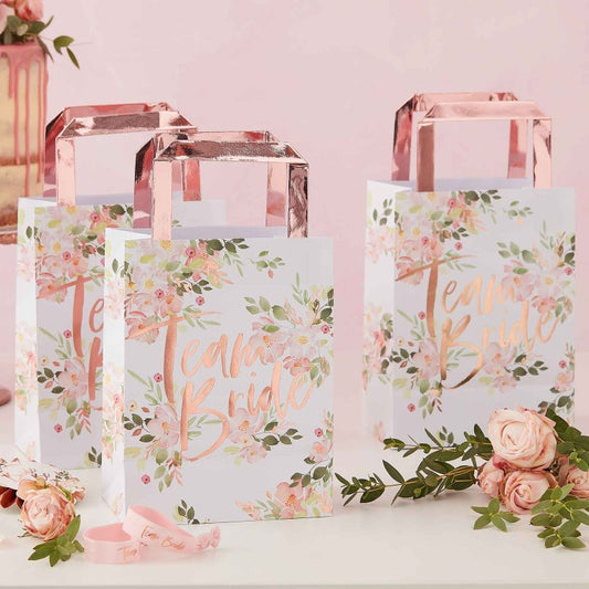Floral Rose Gold Team Bride Hens Party Bags - party favour bags, treat boxes and gift packaging from Party & Pout Australia
