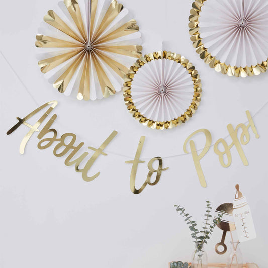 About To Pop Gold Baby Shower Bunting Banner Decoration - party supplies and decorations from Party & Pout Australia