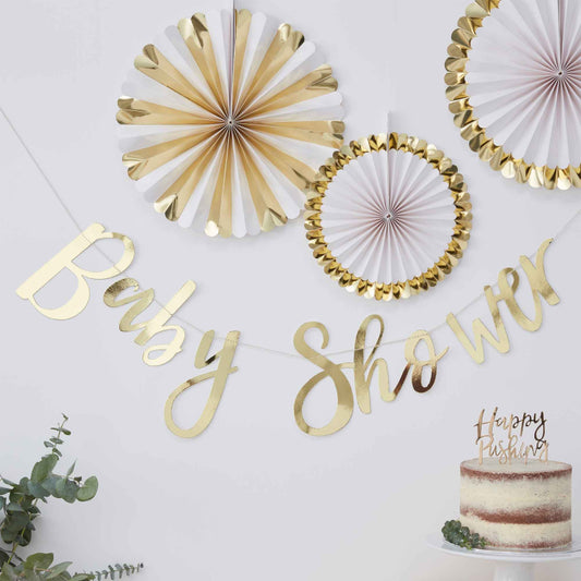 Gold Baby Shower Bunting Banner Decoration - party supplies and decorations from Party & Pout Australia