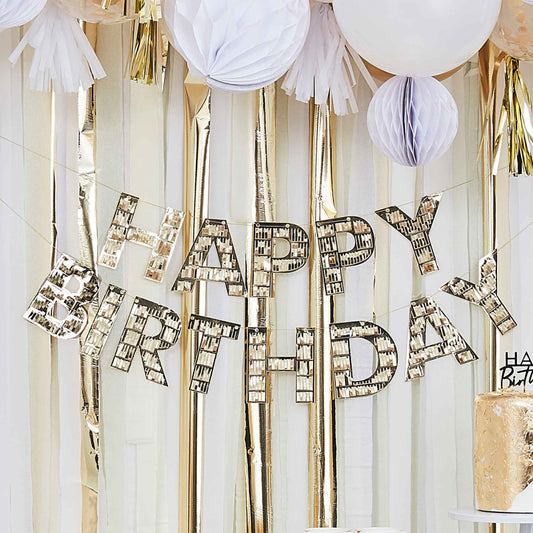 Gold Fringe Happy Birthday Letter Bunting Banner - banners, bunting and hanging decorations from Party & Pout Australia
