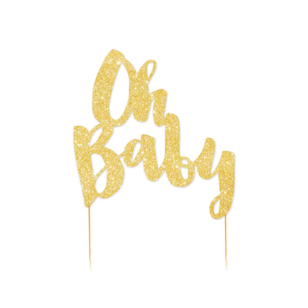 Gold Glitter Oh Baby Shower Party Cake Topper - cake toppers and dessert table decorations from Party & Pout Australia