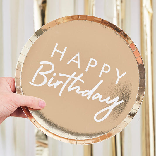Gold Happy Birthday Paper Party Plates - party plates and tableware from Party & Pout Australia