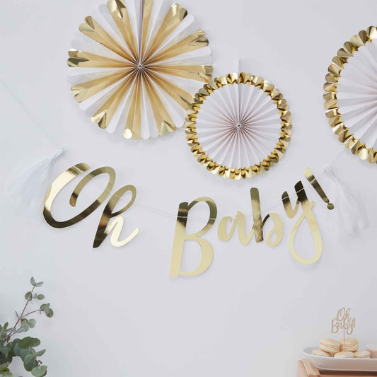 Oh Baby Gold Baby Shower Bunting Banner Decoration - banners, bunting and hanging decorations from Party & Pout Australia