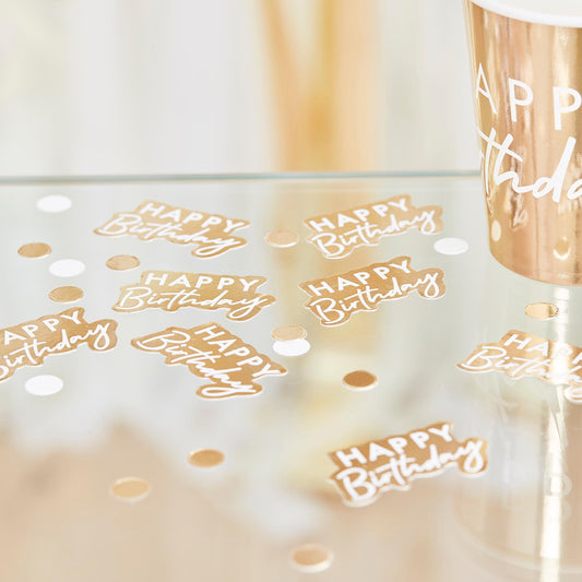 White & Gold Happy Birthday Table Confetti Scatters - party supplies and decorations from Party & Pout Australia