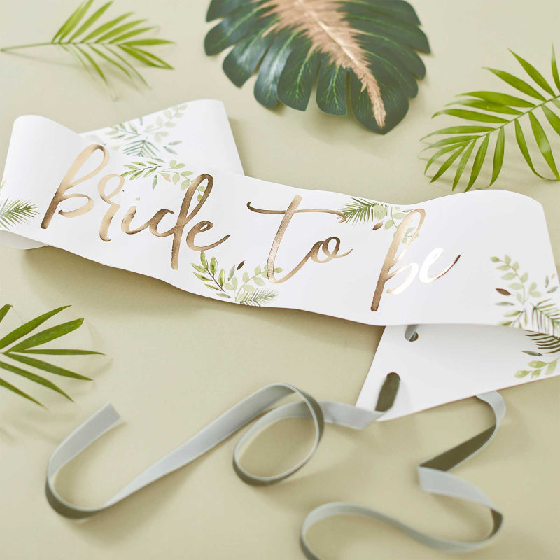 Greenery & Gold Bride To Be Bridal Shower Sash - party supplies and decorations from Party & Pout Australia