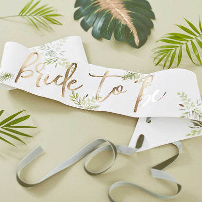 Greenery & Gold Bride To Be Bridal Shower Sash - party supplies and decorations from Party & Pout Australia