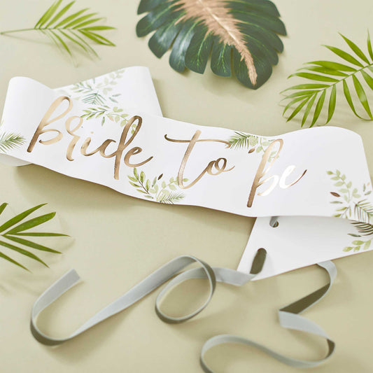 Greenery & Gold Bride To Be Bridal Shower Sash - party supplies and decorations from Party & Pout Australia