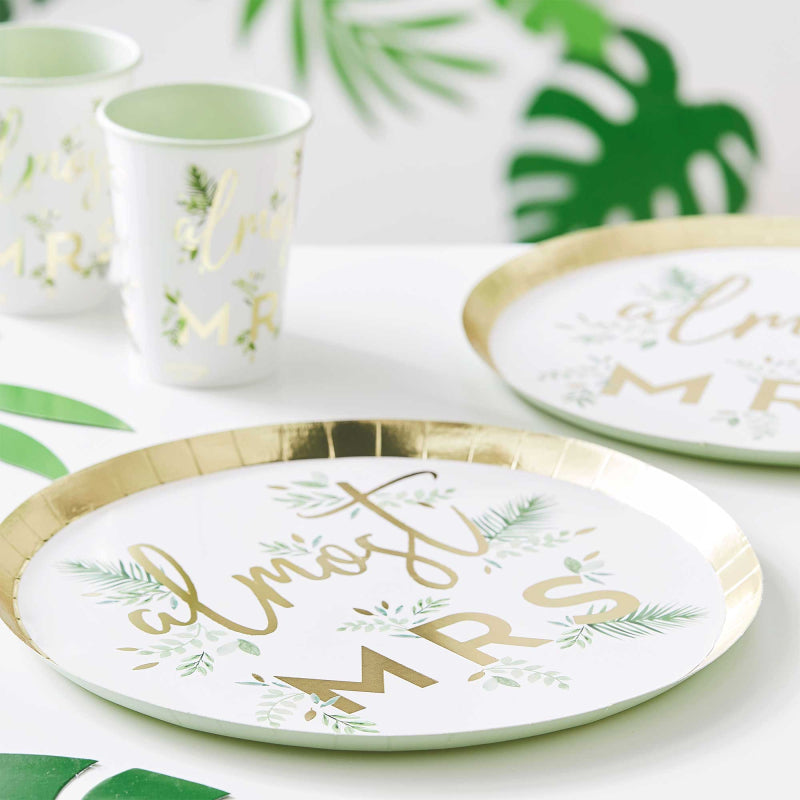 Almost Mrs Greenery & Gold Bridal Shower Paper Party Plates - party plates and tableware from Party & Pout Australia