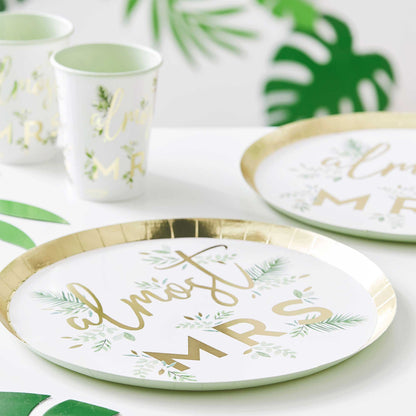 Almost Mrs Greenery & Gold Bridal Shower Paper Party Plates - party plates and tableware from Party & Pout Australia