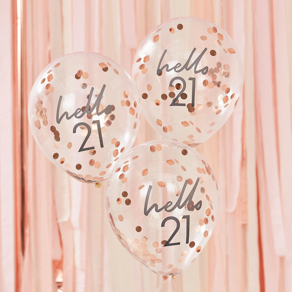 Hello 21 Rose Gold Confetti 21st Birthday Party Balloons - party balloons and balloon decorations from Party & Pout Australia