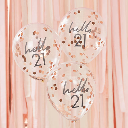 Hello 21 Rose Gold Confetti 21st Birthday Party Balloons - party balloons and balloon decorations from Party & Pout Australia