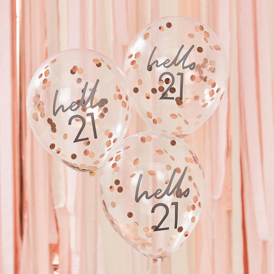 Hello 21 Rose Gold Confetti 21st Birthday Party Balloons - party balloons and balloon decorations from Party & Pout Australia