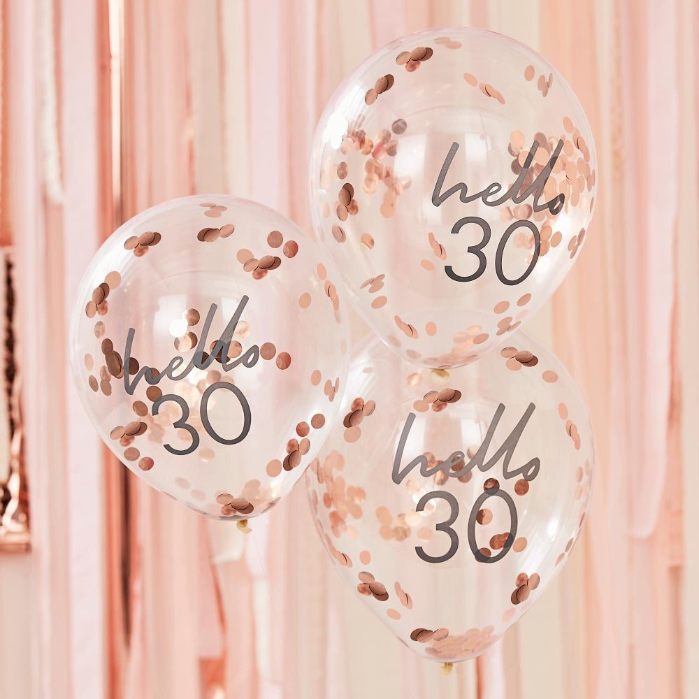Hello 30 Rose Gold Confetti 30th Birthday Party Balloons - party balloons and balloon decorations from Party & Pout Australia