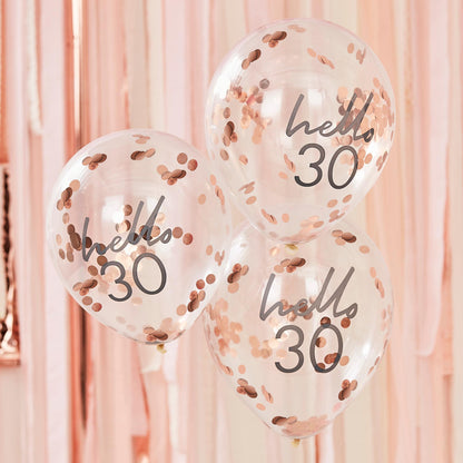 Hello 30 Rose Gold Confetti 30th Birthday Party Balloons - party balloons and balloon decorations from Party & Pout Australia