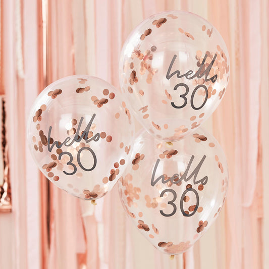 Hello 30 Rose Gold Confetti 30th Birthday Party Balloons - party balloons and balloon decorations from Party & Pout Australia