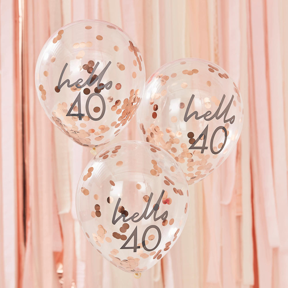 Hello 40 Rose Gold Confetti 40th Birthday Party Balloons - party balloons and balloon decorations from Party & Pout Australia