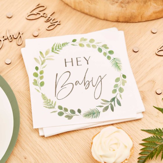 Botanicals Greenery Hey Baby Paper Party Napkins Serviettes - party napkins and serviettes from Party & Pout Australia