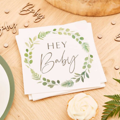 Botanicals Greenery Hey Baby Paper Party Napkins Serviettes - party napkins and serviettes from Party & Pout Australia