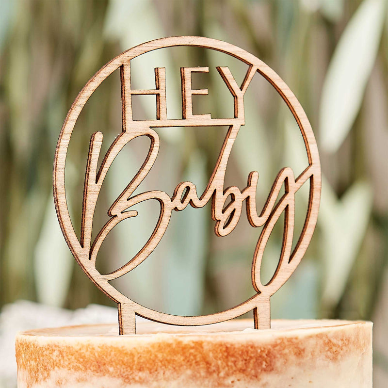 Hey Baby Wooden Baby Shower Cake Topper - cake toppers and dessert table decorations from Party & Pout Australia
