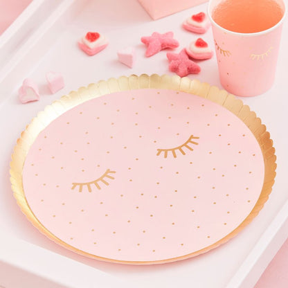 Pamper Party Pink & Gold Eyelashes Paper Party Plates - party plates and tableware from Party & Pout Australia