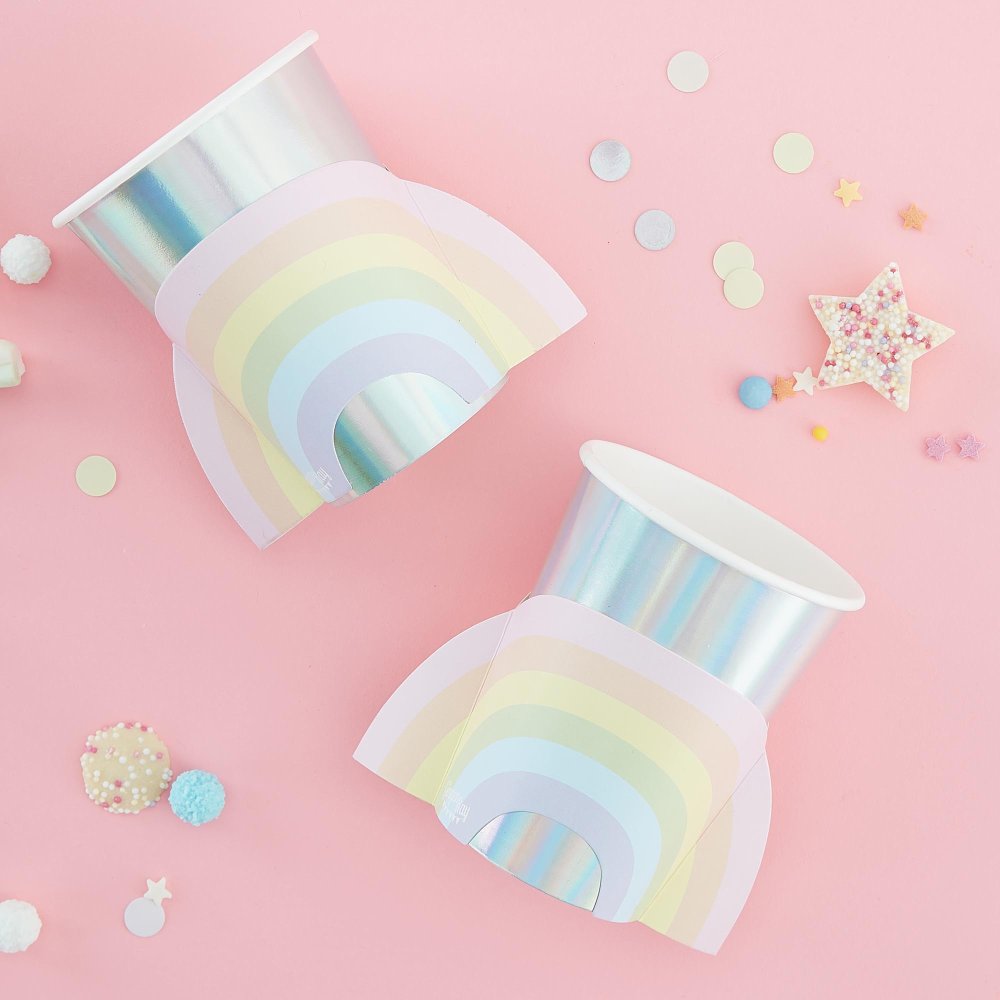Pastel Rainbow Iridescent Holographic 3D Paper Party Cups - party cups and drinkware from Party & Pout Australia