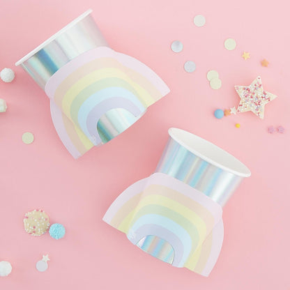 Pastel Rainbow Iridescent Holographic 3D Paper Party Cups - party cups and drinkware from Party & Pout Australia