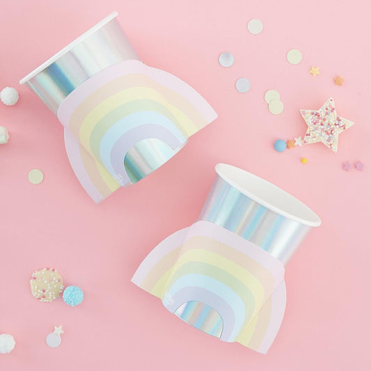 Pastel Rainbow Iridescent Holographic 3D Paper Party Cups - party cups and drinkware from Party & Pout Australia