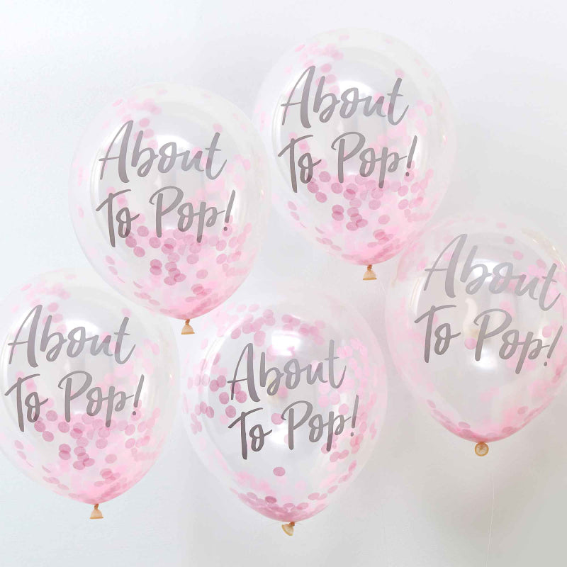 About To Pop Pink Confetti Gender Reveal Baby Shower Balloons - party balloons and balloon decorations from Party & Pout A...