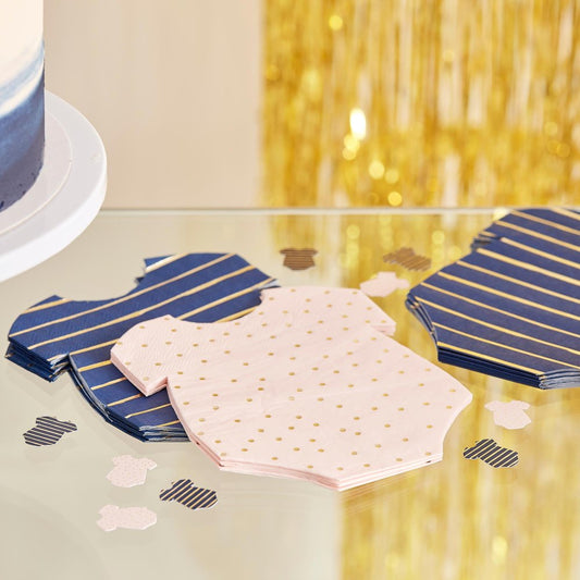 Pink Navy Gold Gender Reveal Baby Shower Napkin Serviettes - party napkins and serviettes from Party & Pout Australia