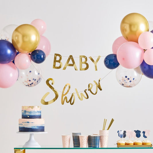 Pink Navy Gold Baby Shower Sign Banner Bunting Decoration - banners, bunting and hanging decorations from Party & Pout Aus...