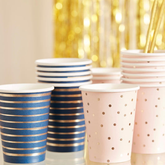 Pink Navy & Gold Gender Reveal Baby Shower Paper Party Cups - party cups and drinkware from Party & Pout Australia