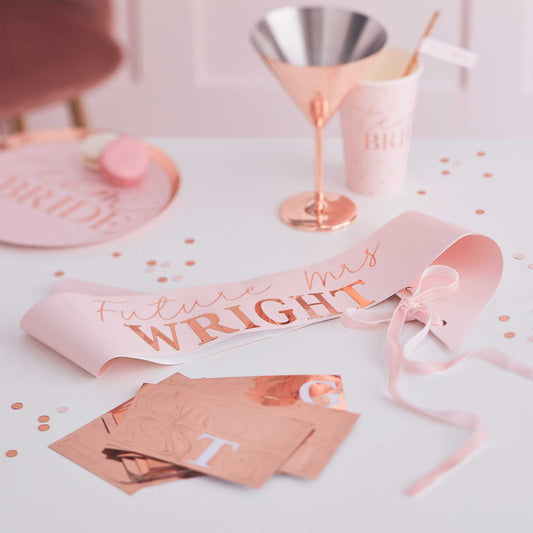 Pink Rose Gold Future Mrs Customisable Name Bridal Shower Hens Party Sash - party supplies and decorations from Party & Po...