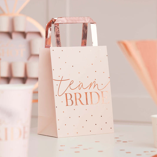 Pink Rose Gold Team Bride Bridal Shower Hens Party Bags - party favour bags, treat boxes and gift packaging from Party & P...